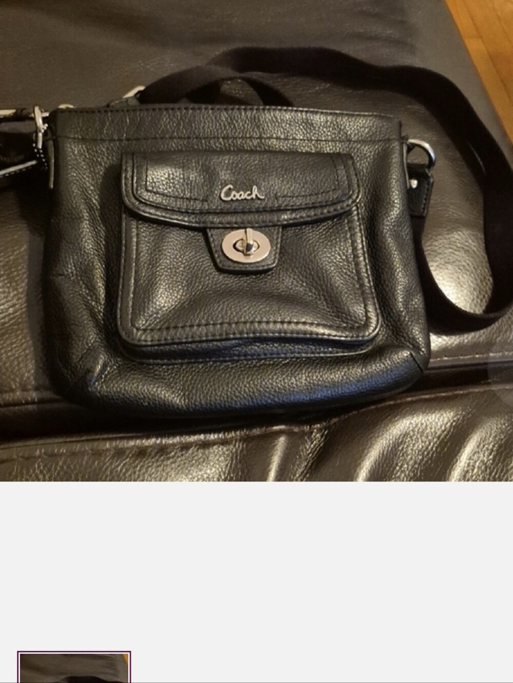 Coach Black Pebbled Leather Front-Turnlock Crossbody